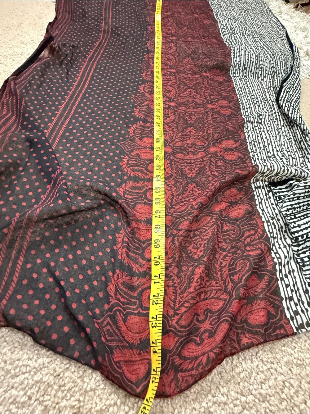 BP Boho Mixed Print Lightweight Scarf Wrap Shawl Black Red Ivory - Picture 14 of 15